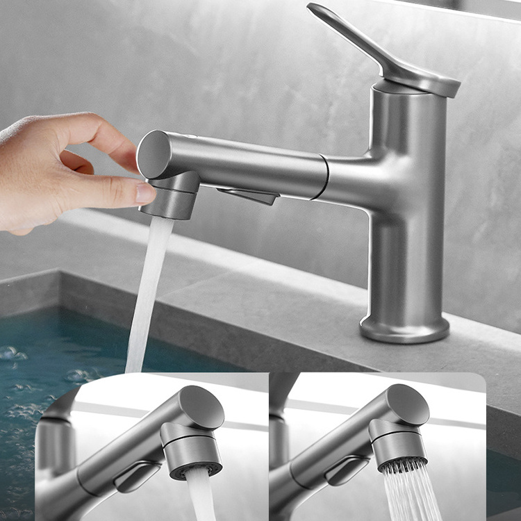 Pull Out Basin Faucet Single Hole Hot Cold Water Flexible Hose Bathroom Faucet Basin Mixer Taps Sink Bathroom Tap