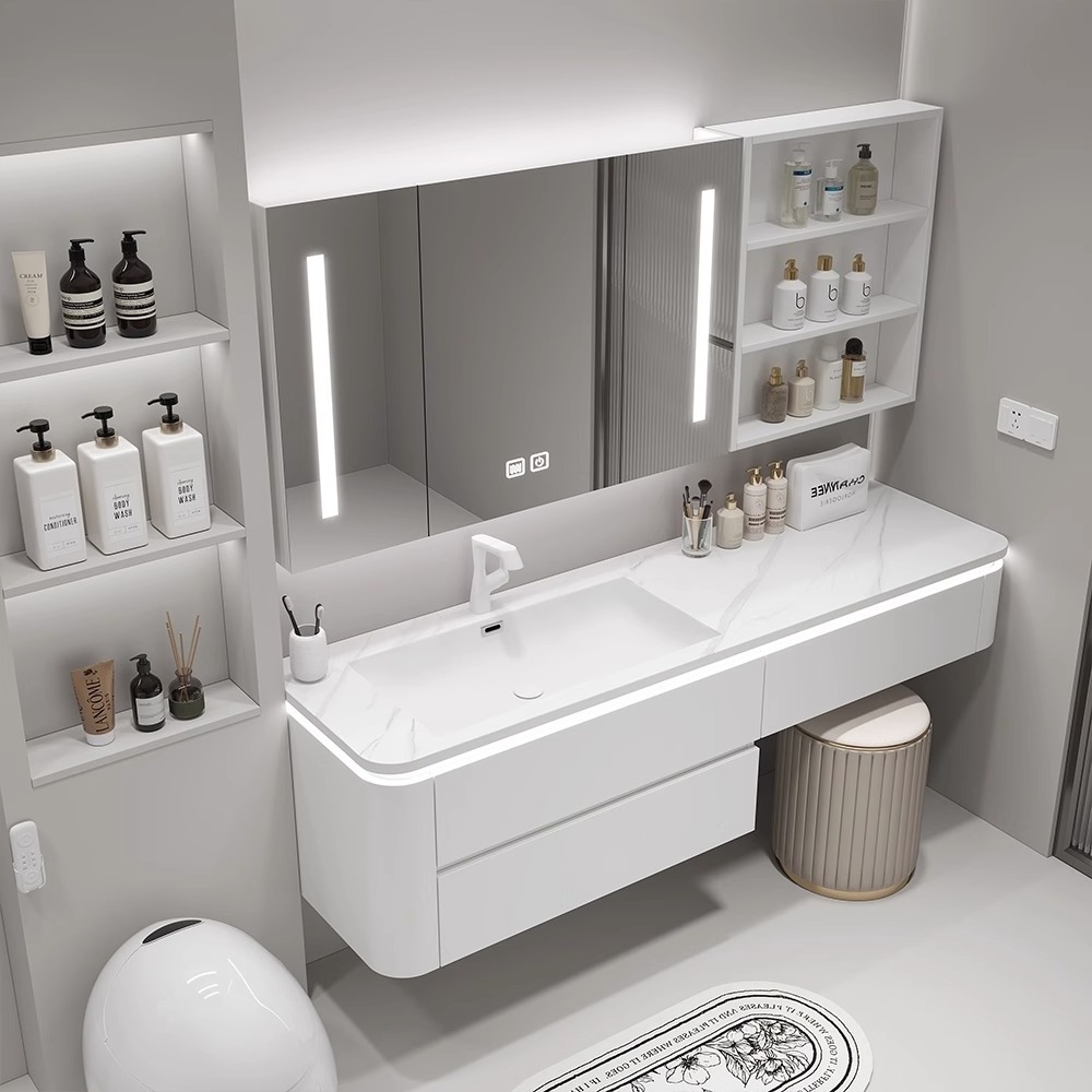 Modern luxury lighting bathroom storage waterproof floating bath top double sink bathroom vanity cabinet sets with sink