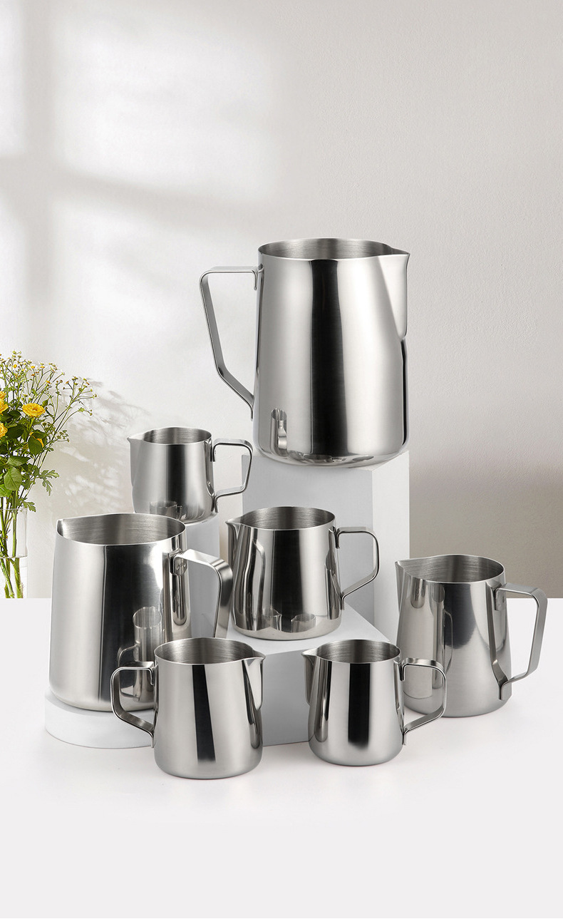 coffee tool 100/150/200/250/350/600/900/1000/1500/2000 ML  High Quality Stainless Steel Milk Frothing Pitcher Jug with scale