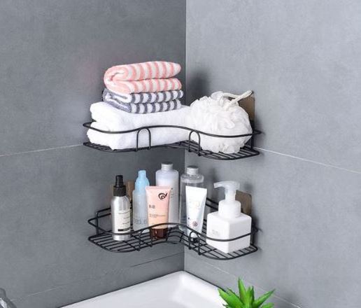 No Drilling No Punching Paste  Storage Holders & Racks Corner Storage Rack Bathroom Kitchen Iron Wall Shelf