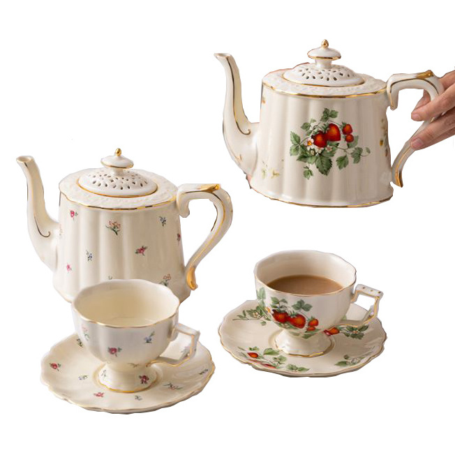 Tthiopian  Tea Set Ceramic New Design Pastoral Fresh Style Teapot Teacup Set Retro Tea Set