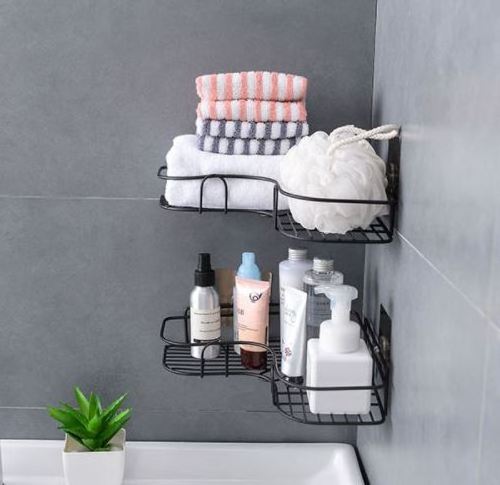 No Drilling No Punching Paste  Storage Holders & Racks Corner Storage Rack Bathroom Kitchen Iron Wall Shelf