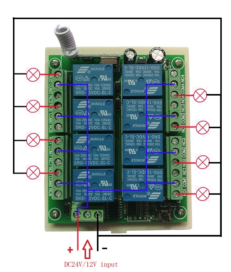 8CH Relay Module RF Wireless Remote Control Switch DC 12V 24V & 433MHz Remote Control System Receiver Transmitter