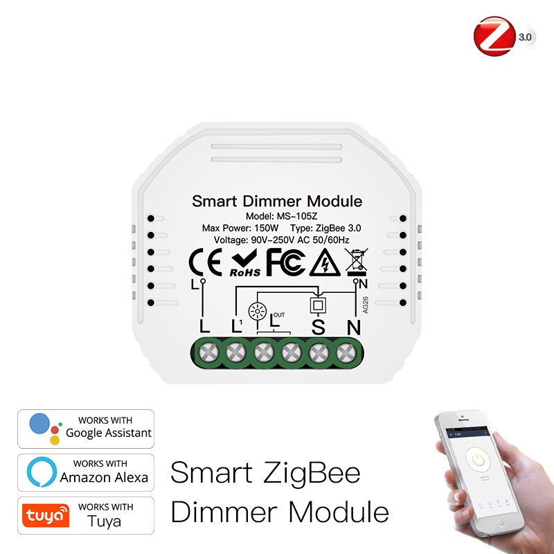 Tuya ZigBee 3.0 Mini Smart Wifi Light Dimmer Switch 100-240V 1-way Control Relay Automation Modules Work With Alexa Google Home