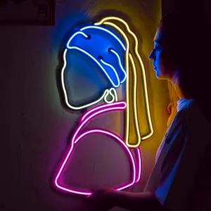 Meisje Neon Wall Art - Neon Wall decor, Neon Wall Sign, Home Decor, Led light, art painting ,Girl with a Pearl Earring, Hoagard