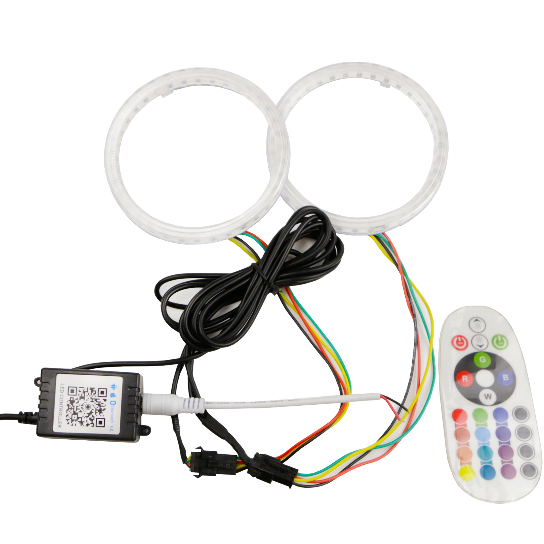 12V 7 Color Changing RGB 5050 Led Angel Eye Halo Rings Lights with Remote Control for Car Headlamp Decoration