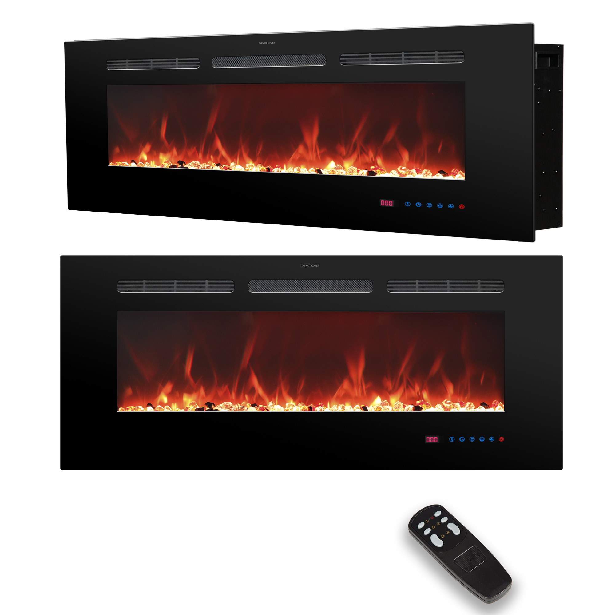 Luxstar 36 Inches Wall-mounted and Recessed LED 3D Electric Fireplace with Real Flame Effect Fireplace Heater Electric