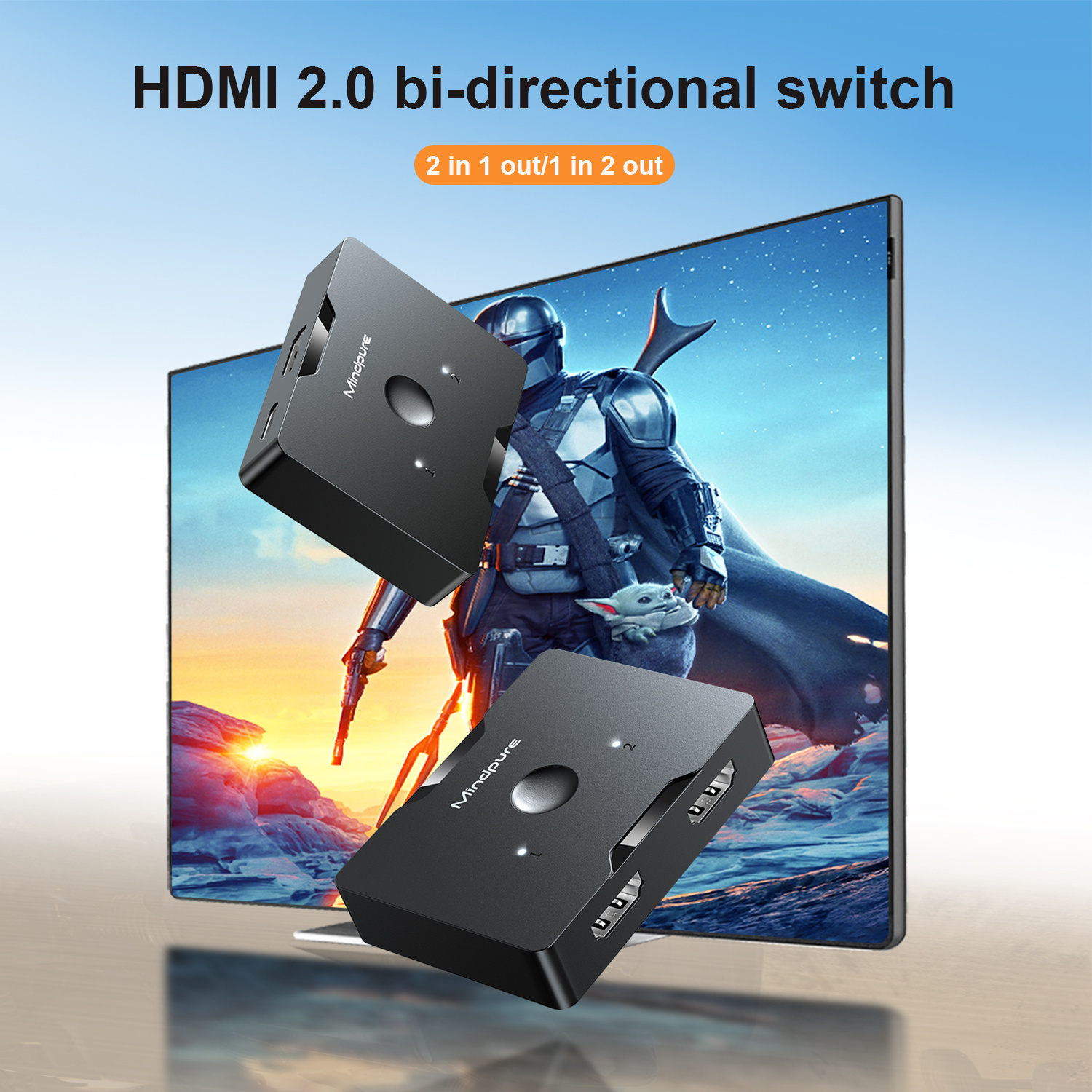 Mindpure 3 port HDMI switch 3-port Dual bidirectional 1 in 2 2 Input 1 Output HDMI switcher Splitter ABS 4K HDCP2.2 for HDTV