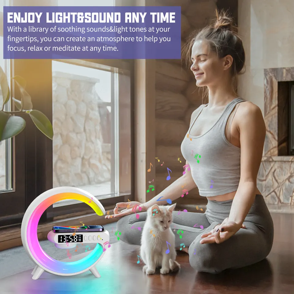 Wireless Charger Pad Stand Speaker with RGB Night Light 15W Fast Charging Station for iPhone & Samsung