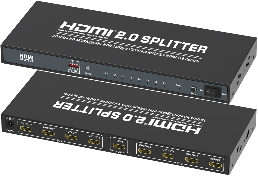 Full HD 4K 60hz HDMI 2.0 Splitter 1 in 8 out UltraHD Switcher 1x8 HDCP 2.2 video audio 8-Port HDMI splitter