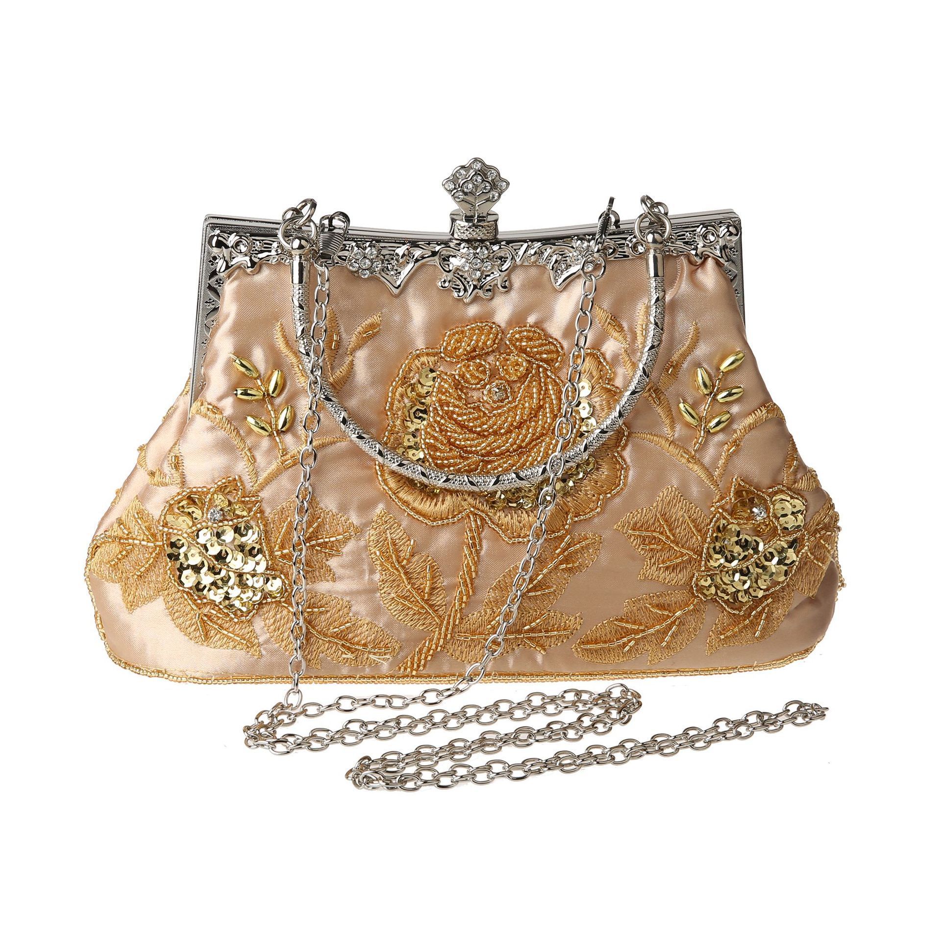 Minibook Large Wedding Party Purse Women Vintage Floral Beaded Sequin Rhinestone Embroidery Clutch Evening Handbag