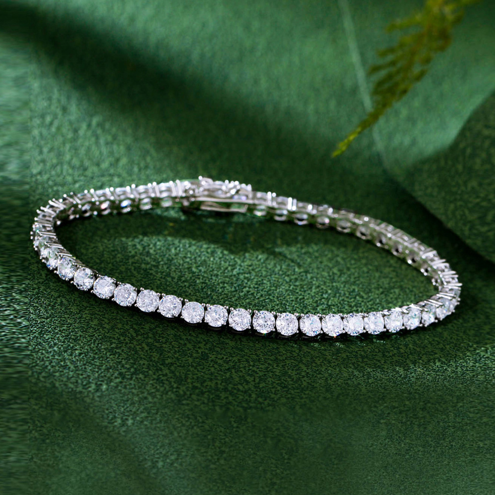 Fine Jewelry Cubic Zirconia Diamond 925 Sterling Silver Engagement Wedding 3mm Tennis Bracelet for Women Men Fashion Accessories