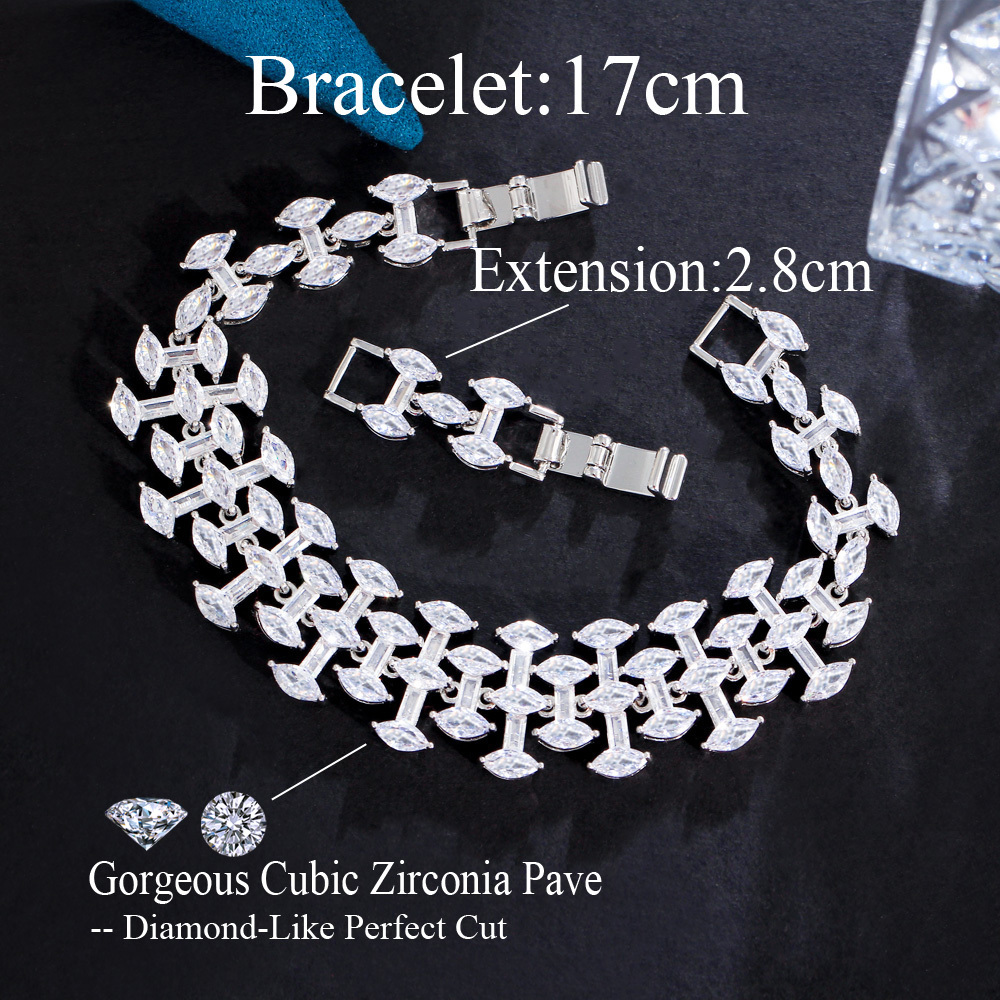 Shine White Marquise Cut Cubic Zirconia White Gold Plated Big Chunky Luxury Wedding Bridal Events Bracelets with Extension