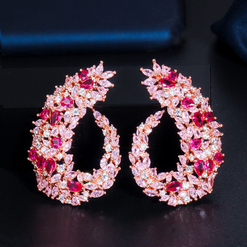 Sparkling Cubic Zirconia Silver Plated Women Big Flower Drop Earrings for Brides Wedding Jewelry Luxury Accessories