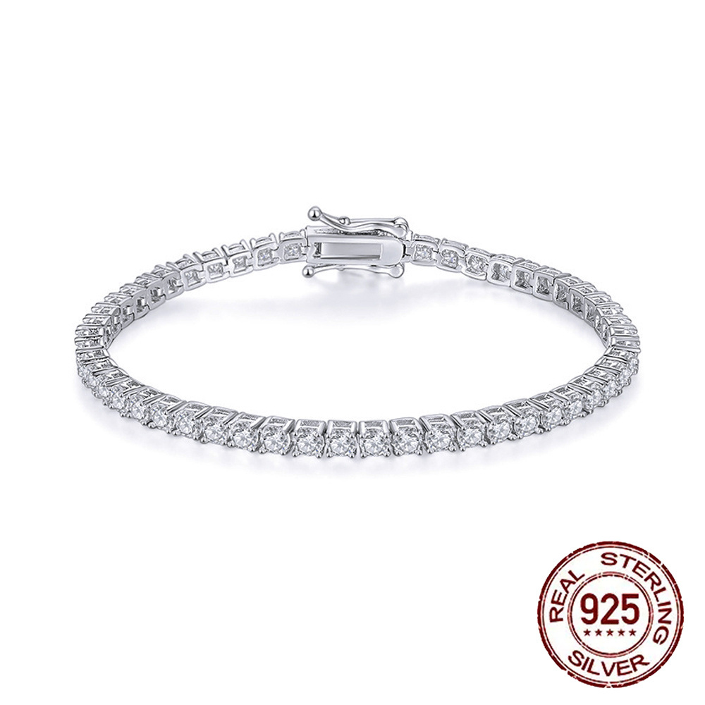 Fine Jewelry Cubic Zirconia Diamond 925 Sterling Silver Engagement Wedding 3mm Tennis Bracelet for Women Men Fashion Accessories