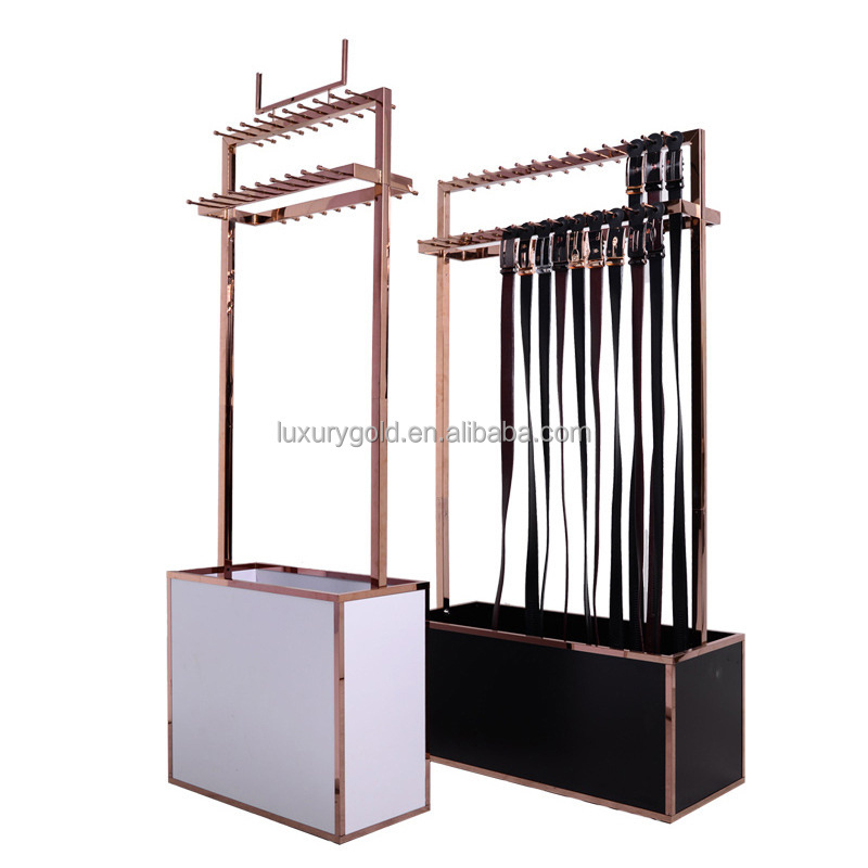 Custom Gold Belt Organizer Stand Hanging Shop Display Retail Tie Holder Men Leather Belt Steel Rack Metal