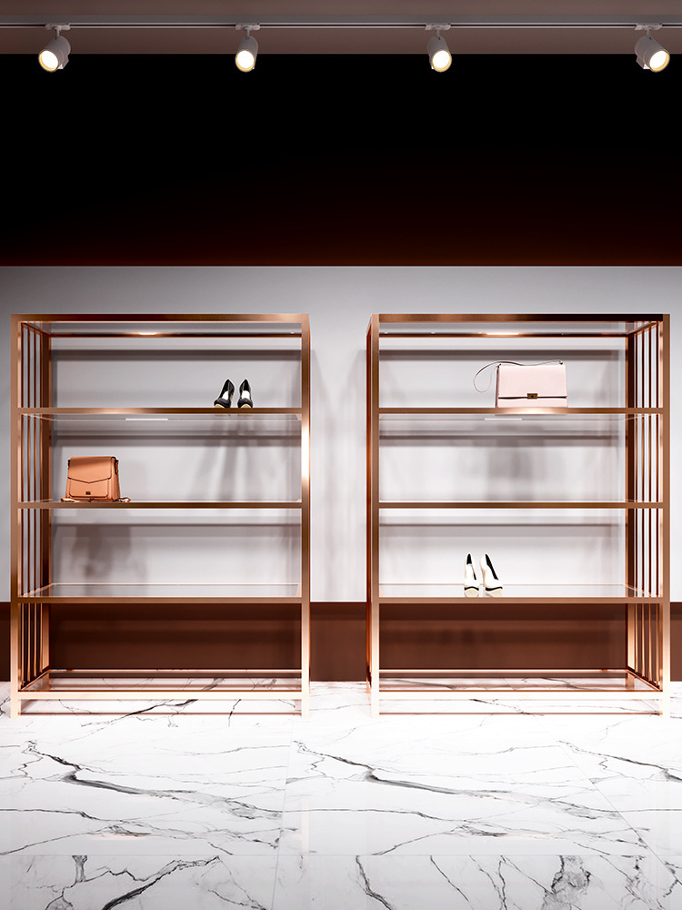 Store Commercial Stainless Steel Shoe Display Stand Shelf Rose Gold Bag Display Racks Shelf for Clothing Shop