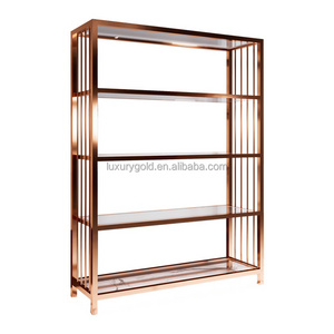 Store Commercial Stainless Steel Shoe Display Stand Shelf Rose Gold Bag Display Racks Shelf for Clothing Shop