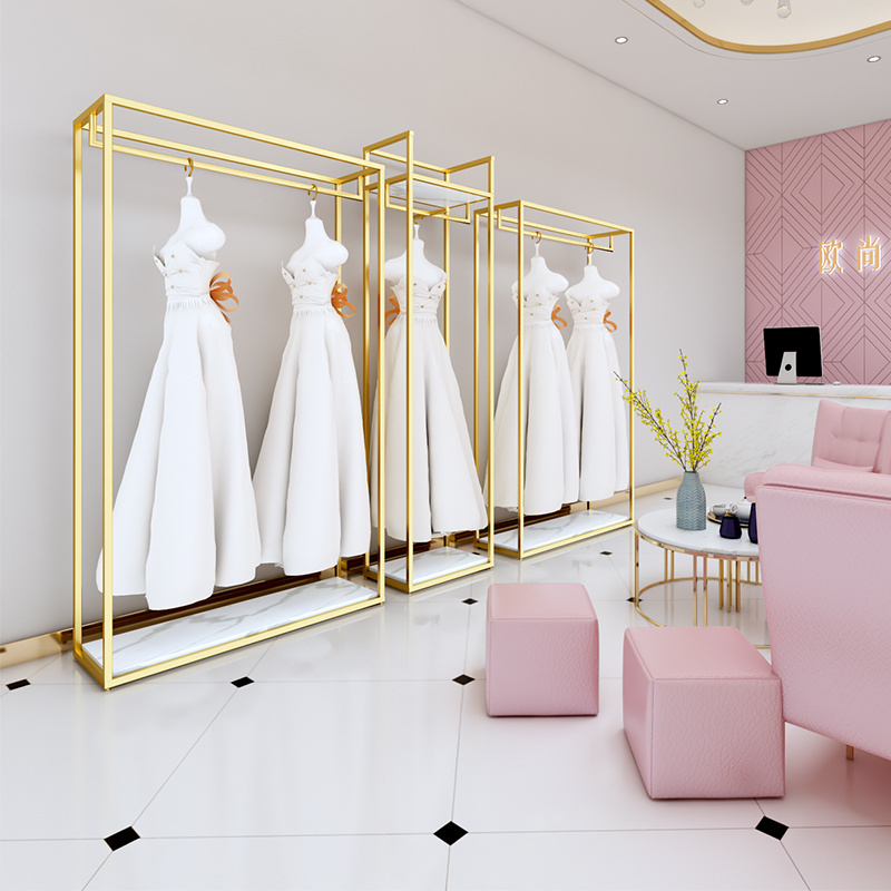 Wholesale Luxury Stainless Steels Gold Garment Rack Clothing Wedding Dress Display Racks Boutique Gold Clothing Racks