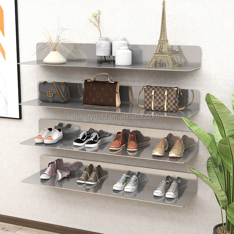 Customized Stainless Steel Shoe Shelf Wall Mounted Display Rack Organizer Nordic Space-Saving Decorations Display Rack