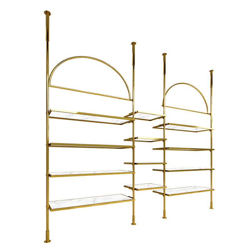 Garment Store Display Rack Shoes Handbag Display Shelf Furniture Clothes Stands Wall Mount Gold Clothing Rack for Boutique