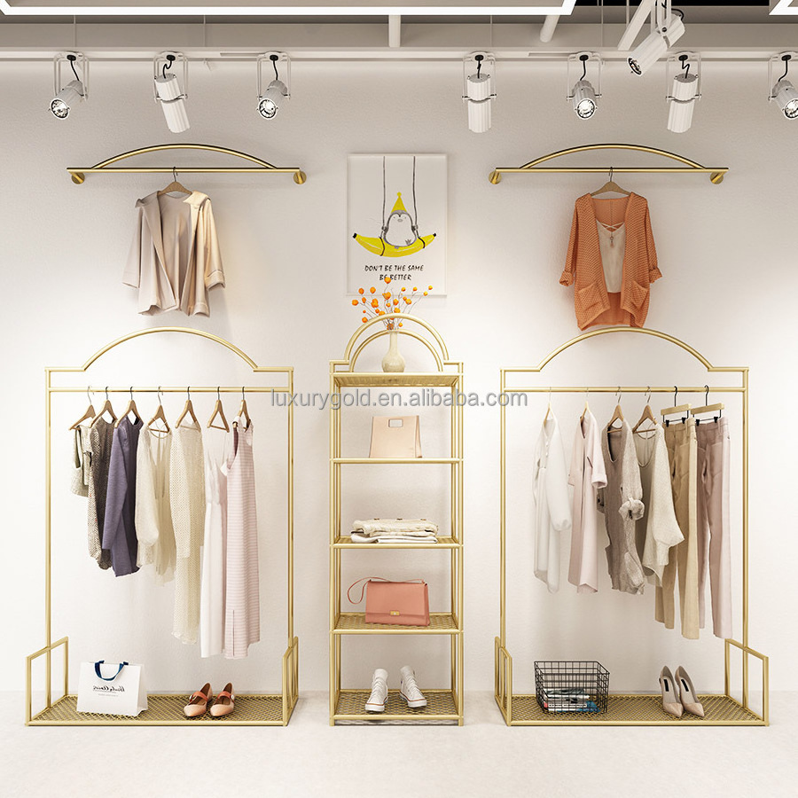 Wholesale Children Women Store Garment Display Rack Clothes Gold Clothes Stand Display Kids Clothing Racks for Retail Boutique