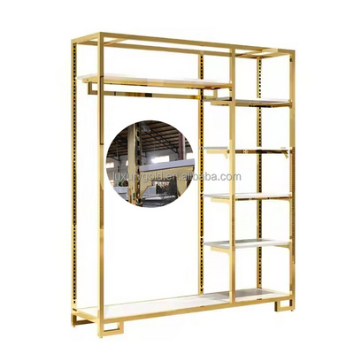 Retail Adjustable Gold Garment Stand Shelf Golden Clothes Display Stand Store Stainless Steel Boutique Clothing Display Rack