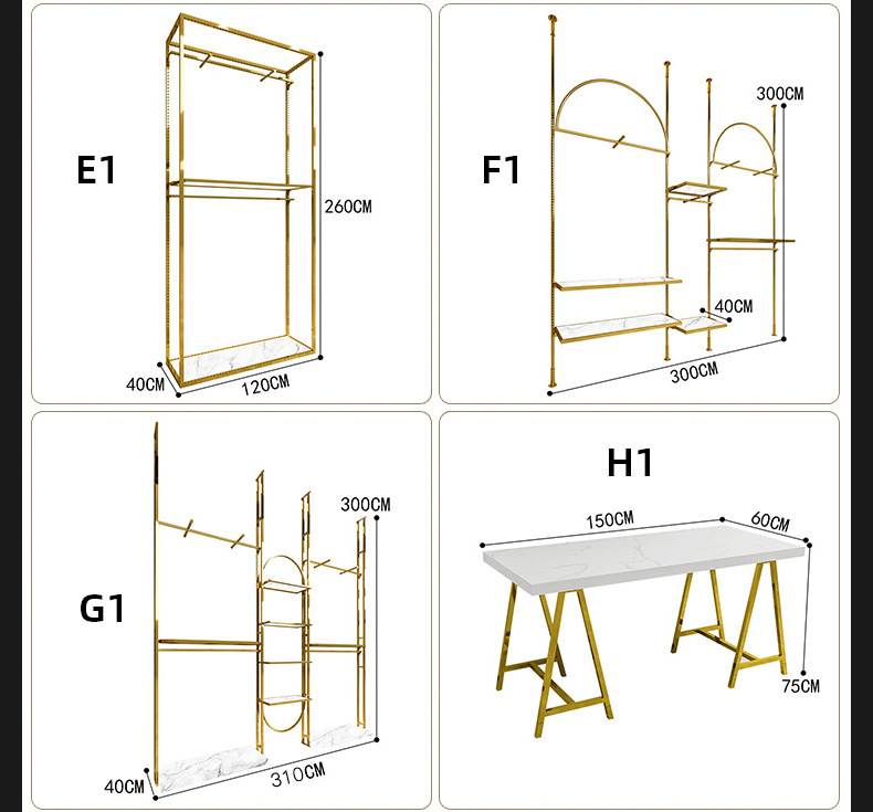 Custom Stainless Steel Cloth Display Stands Women Clothes Display Racks Metal Retail Boutique Gold Clothing Rack