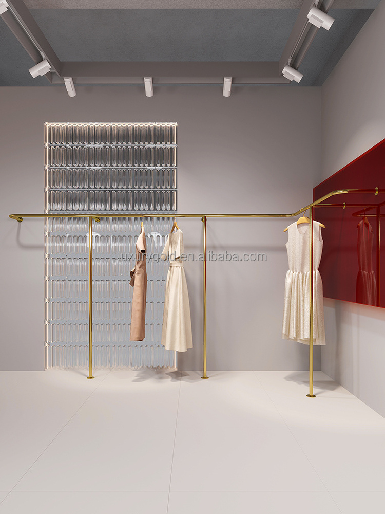 High Quality Clothing Store Clear Stand Garment Acrylic Floor Standing Gold Acrylic Transparent Clothes Display Rack