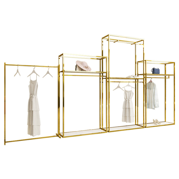 Custom Stainless Steel Cloth Display Stands Women Clothes Display Racks Metal Retail Boutique Gold Clothing Rack