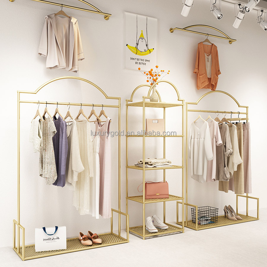 Wholesale Children Women Store Garment Display Rack Clothes Gold Clothes Stand Display Kids Clothing Racks for Retail Boutique