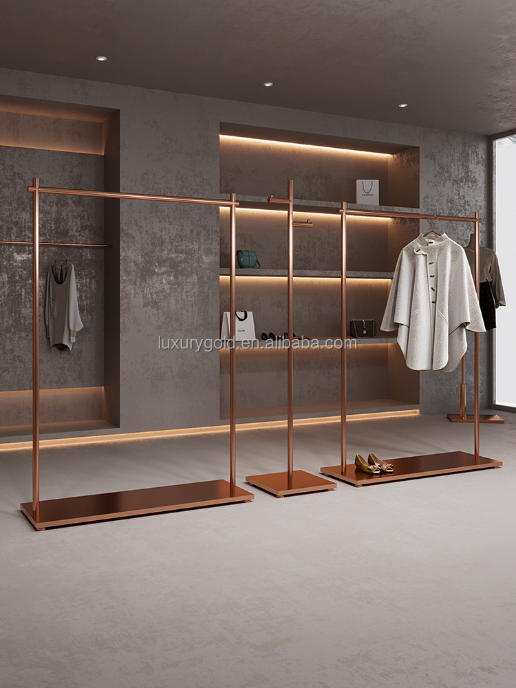 Wholesale Clothing Shop Commercial Store Garment Clothes Racks Rose Gold Luxury Clothing Display Rack for Clothing Store