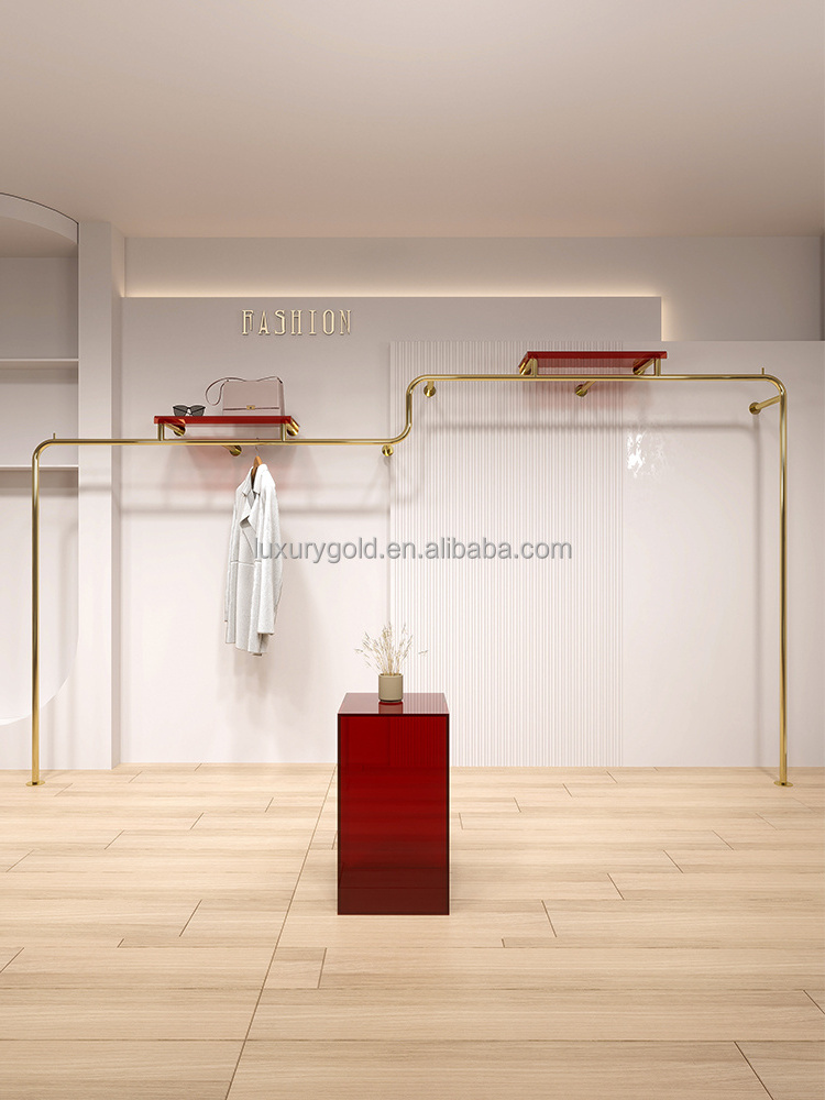 High Quality Clothing Store Clear Stand Garment Acrylic Floor Standing Gold Acrylic Transparent Clothes Display Rack