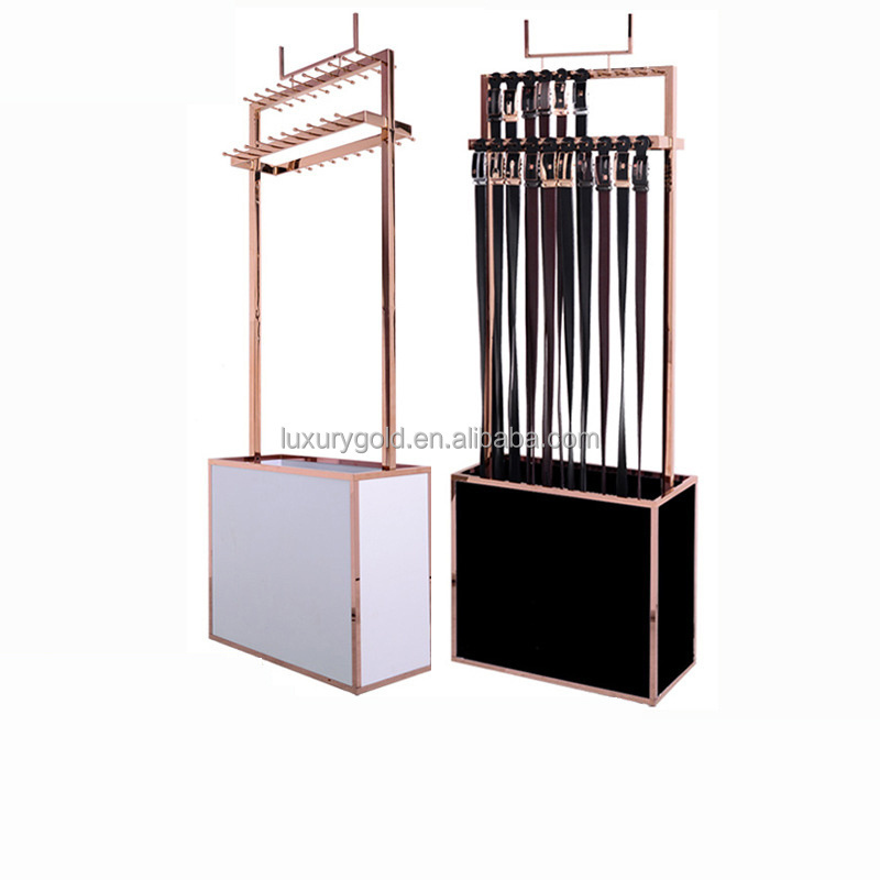 Custom Gold Belt Organizer Stand Hanging Shop Display Retail Tie Holder Men Leather Belt Steel Rack Metal