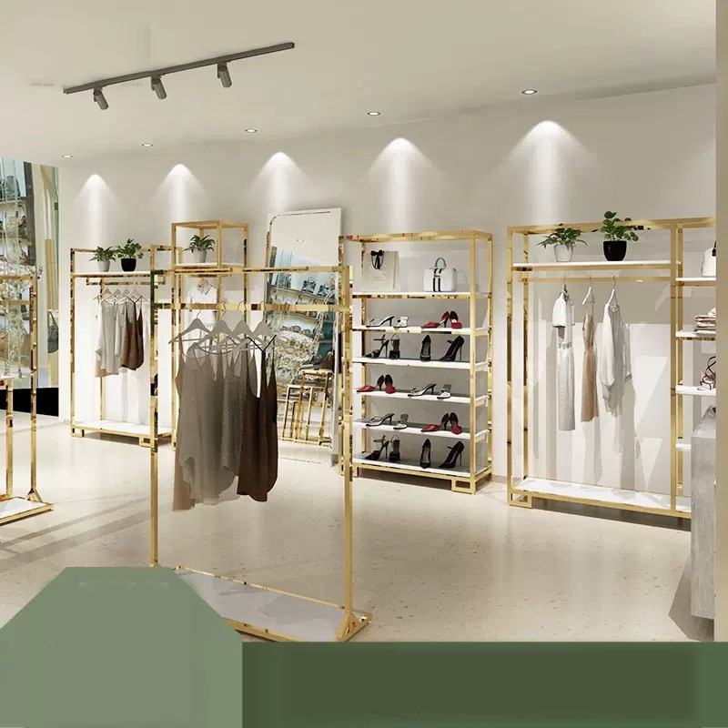 Retail Adjustable Gold Garment Stand Shelf Golden Clothes Display Stand ...