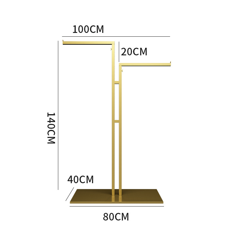 Wholesale high quality Garment Shop Equipment display rack Double Rack T Metallic Stainless Clothes Rack with Stand