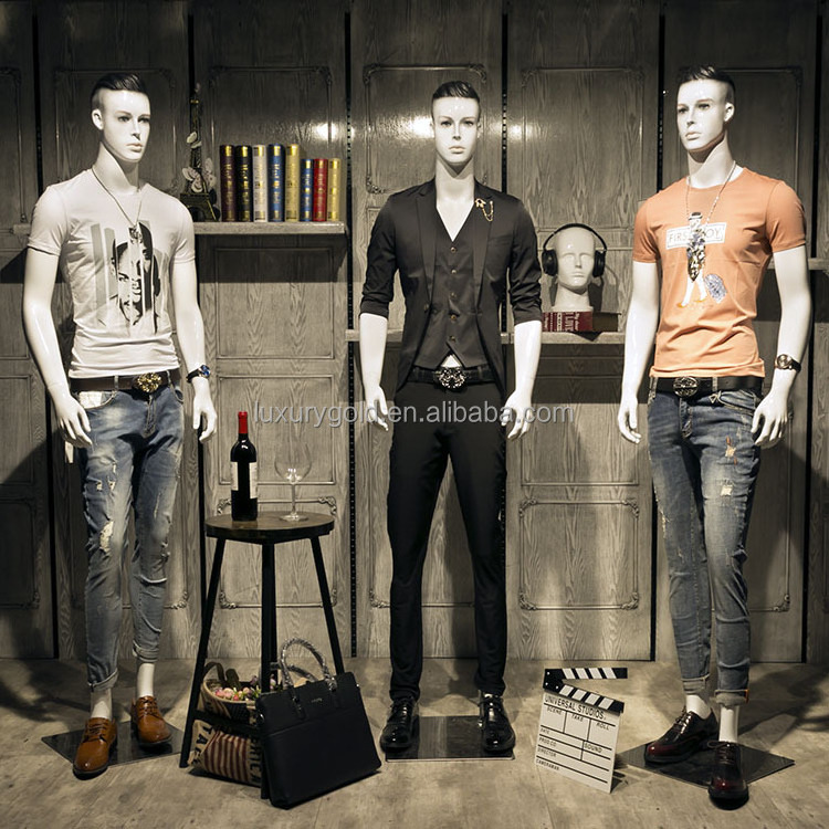 Shop Fiberglass Stand Manequins Display Model Man Full Body White Male Mannequin for T-shirt