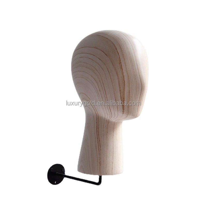 Wooden Mannequin Head Natural Wood Color Male Head Models Wall Mounted Mannequin Head for Glasses Display