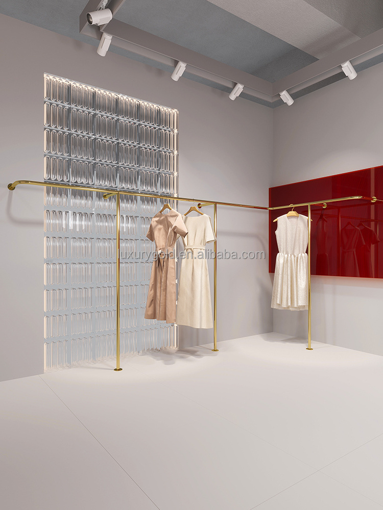 High Quality Clothing Store Clear Stand Garment Acrylic Floor Standing Gold Acrylic Transparent Clothes Display Rack