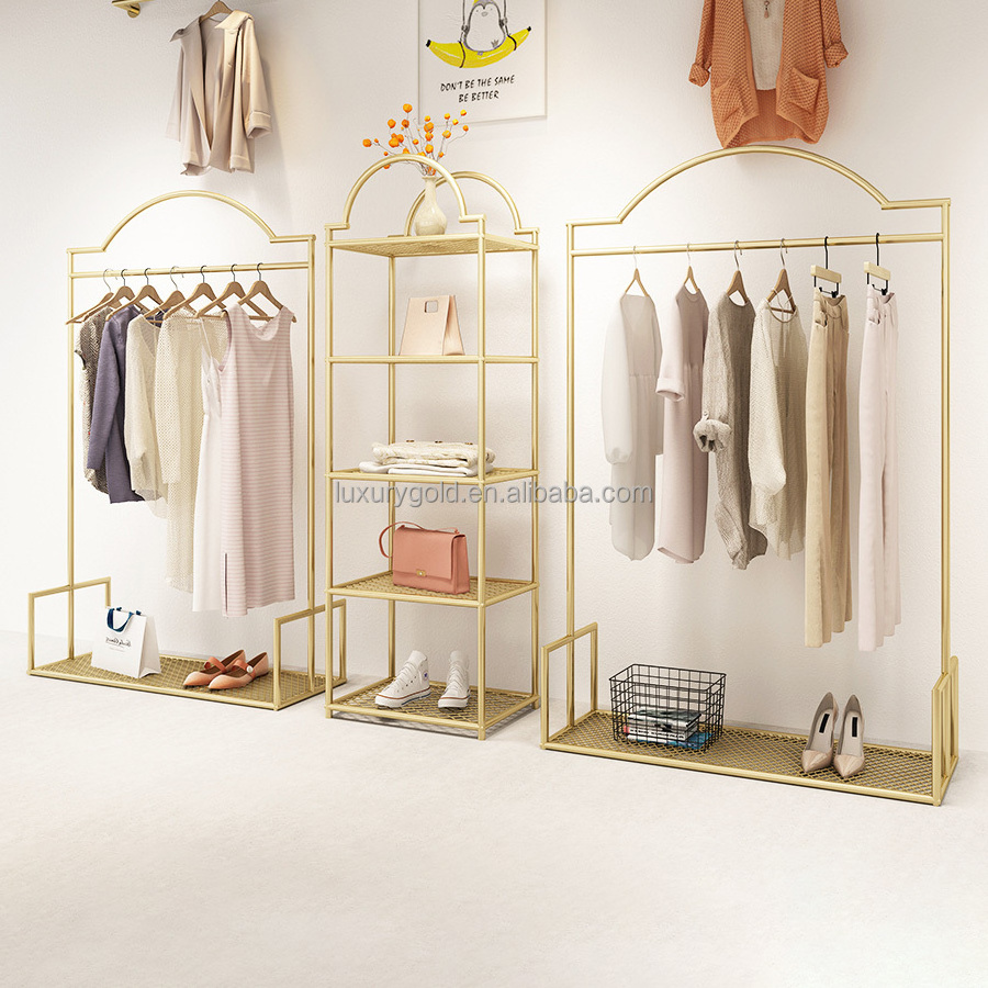 Wholesale Children Women Store Garment Display Rack Clothes Gold Clothes Stand Display Kids Clothing Racks for Retail Boutique