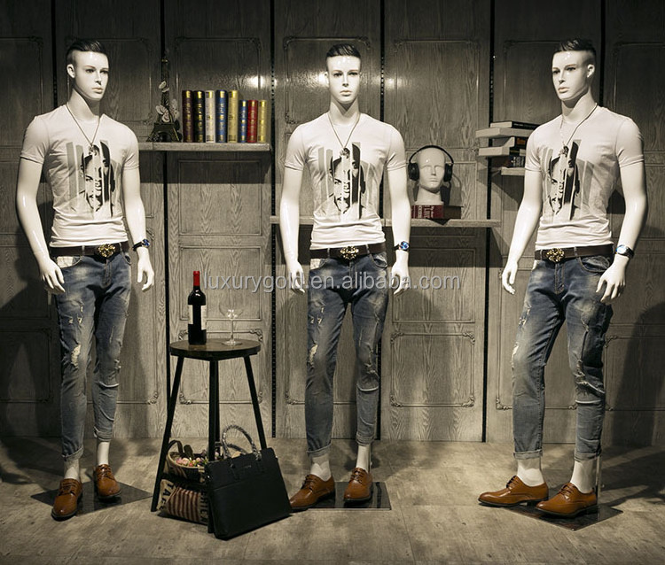 Shop Fiberglass Stand Manequins Display Model Man Full Body White Male Mannequin for T-shirt