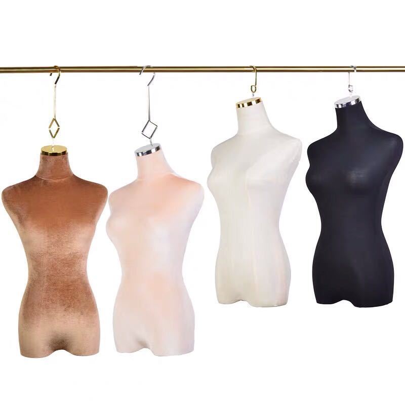 Fashion Fabric Covered Female Mannequin Torso Velvet Half Body Female Hanging Mannequin for Wedding Dress