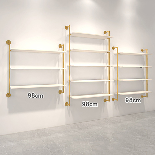 3/4/5 Tiers Metal + MDF Gold Stainless Steel Bag Stand Shelf Multilayer Wall Mounted Boutique Shoe Store Display Racks for Shop