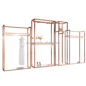 Customize Commercial Double Layers Clothing Rack Modern Clothes Shop Shelf Boutique Rose Gold Clothes Display Rack for Shop