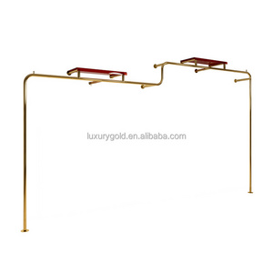 High Quality Clothing Store Clear Stand Garment Acrylic Floor Standing Gold Acrylic Transparent Clothes Display Rack