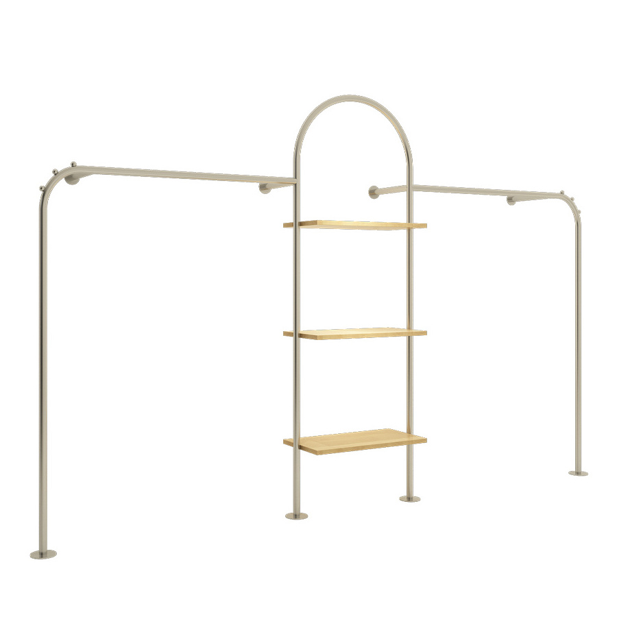 Long Wall Shelves Clothing Silver Pipe Boutique Clothing Stand Display Silver Clothes Rack Wall Mounted for clothes