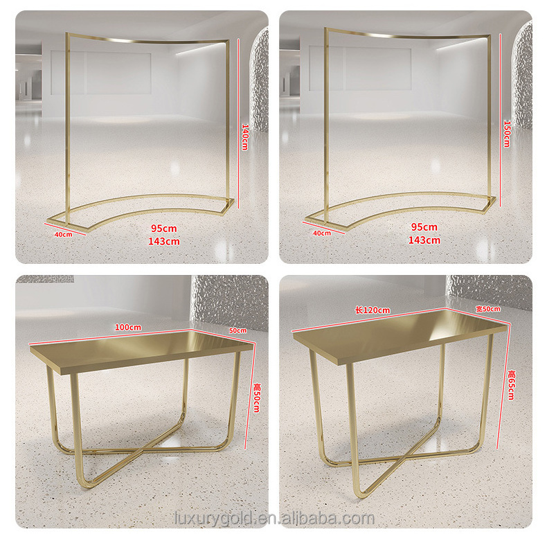 Customize Garment Shelves Women Clothes Stand Display Table Luxury Stainless Steel Gold Clothing Display Racks for Boutique Shop