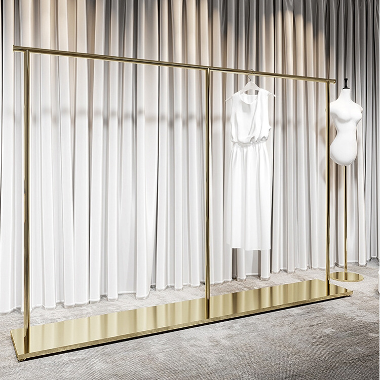 Custom Size Gold Stainless Steel Hanging Clothes Display Stand Racks Clothes Display Shelves Clothing Display Rack