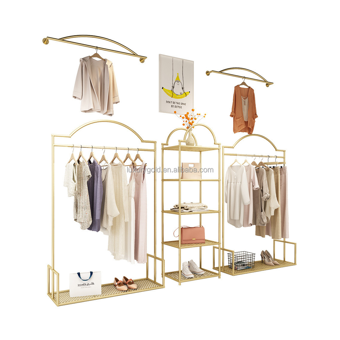 Wholesale Children Women Store Garment Display Rack Clothes Gold Clothes Stand Display Kids Clothing Racks for Retail Boutique