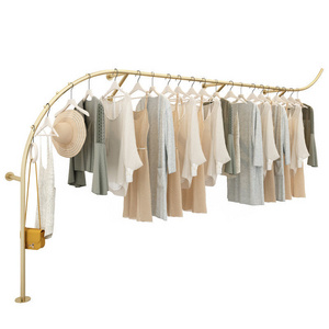 Luxury Boutique Clothing Stand Stainless Steel Wall Mounted Clothes Rack For Women Clothing Shop